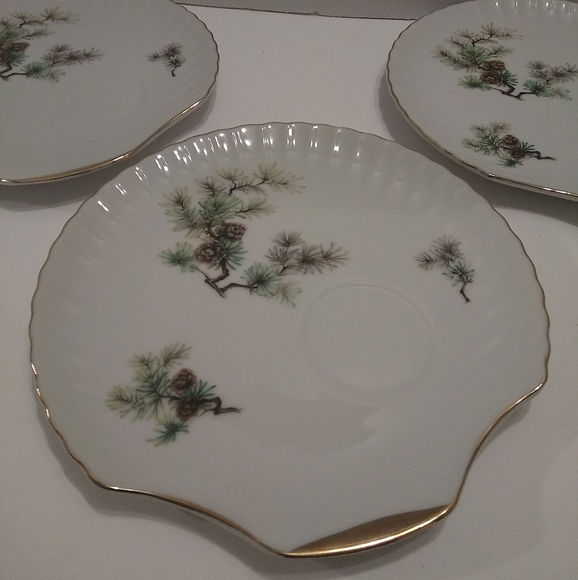 3 Japan Moss Snack Luncheon Plates with Tea Cups holder - Picture 2 of 12